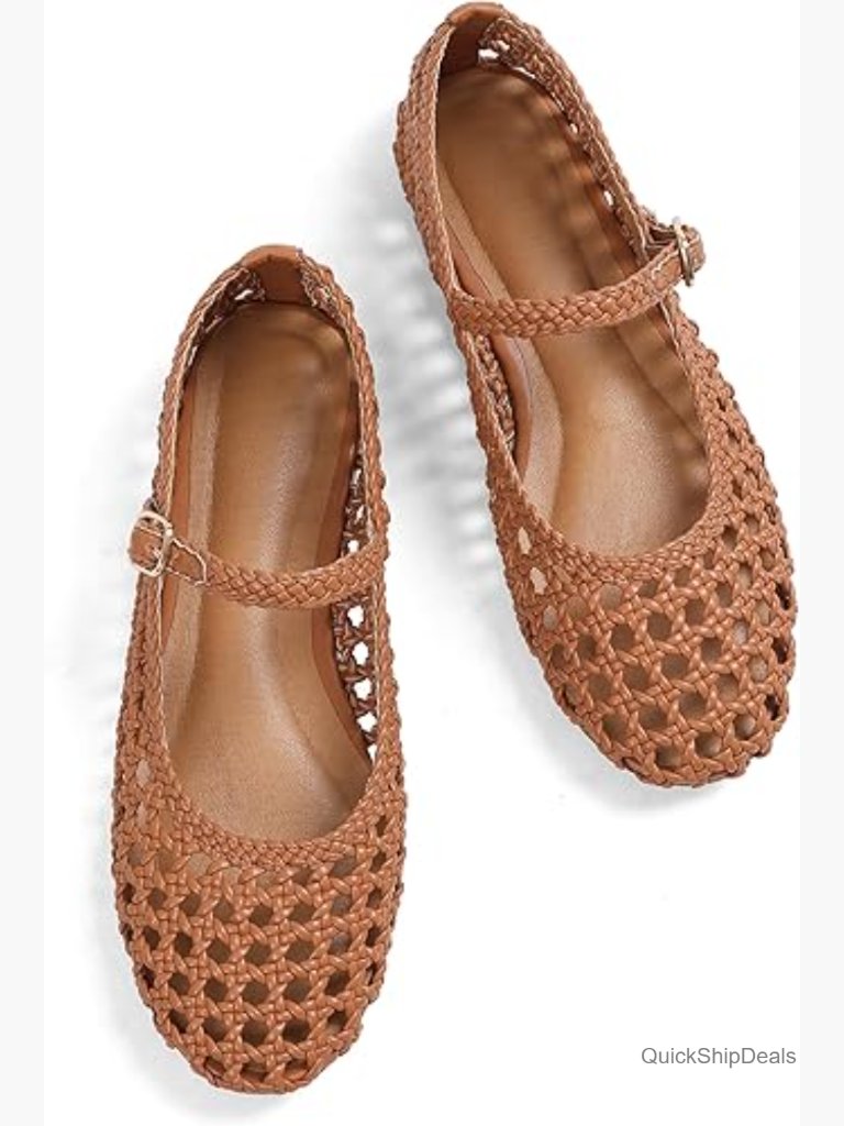 Woven Ballet Flats With Buckle Strap - Comfortable Mesh Mary Jane